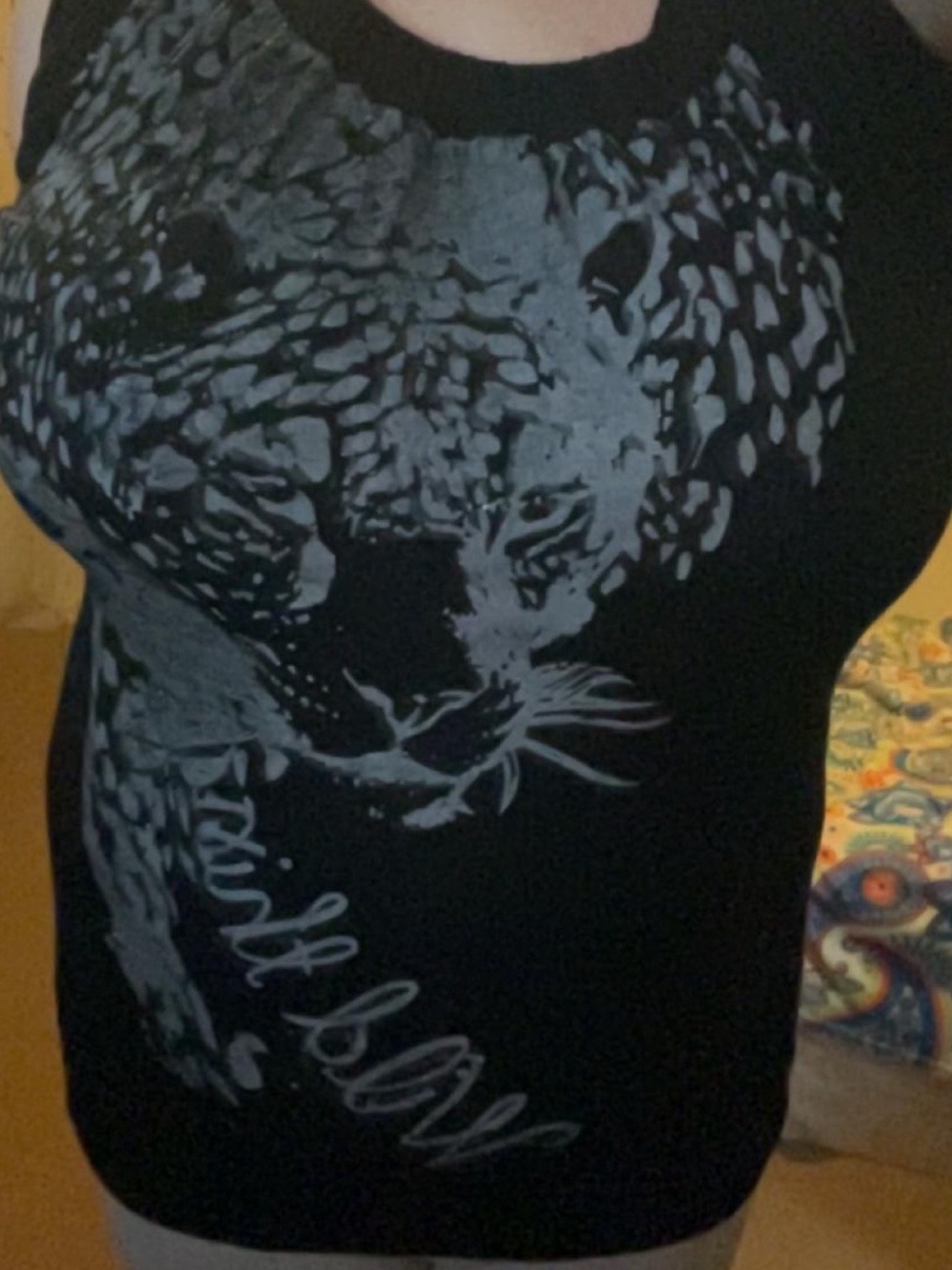 Black Y2K Graphic Tee with Silver Leopard Print